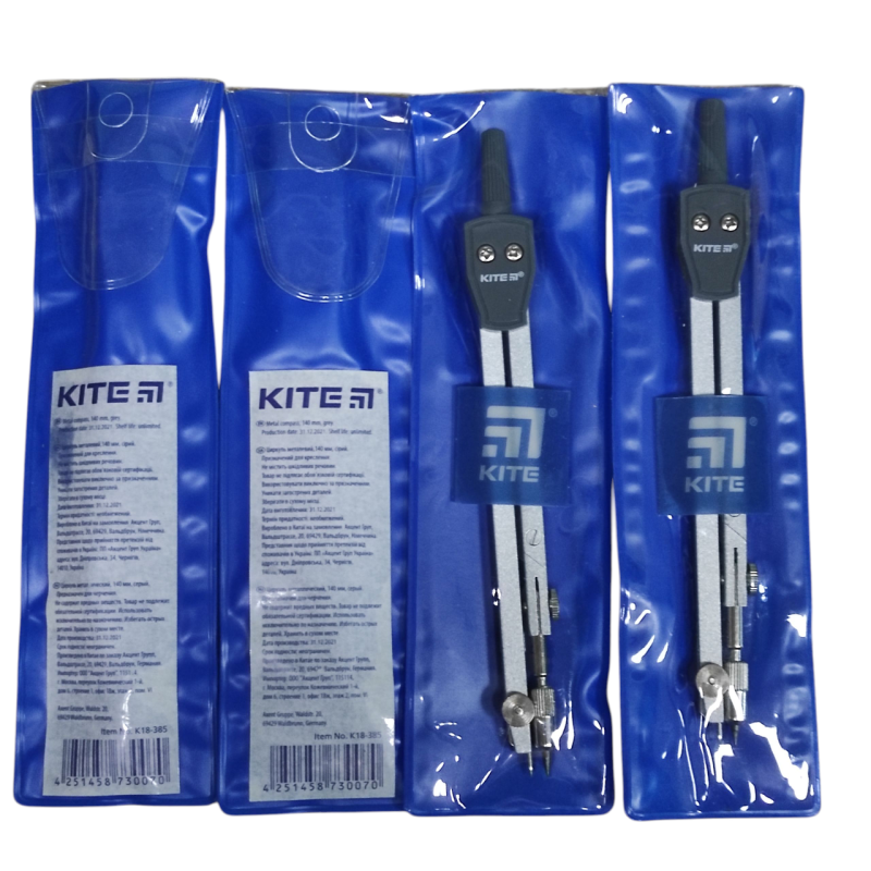 Циркуль металевий сірий у PVC чохлі довжина 140 мм Kite K18-385 (6086)