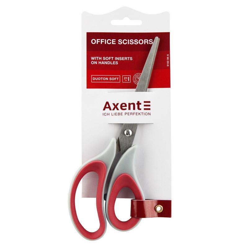 Ножиці Axent Duoton Soft 6102-06-A, 21 см, прогумовані ручки, сіро-червоні (5789)