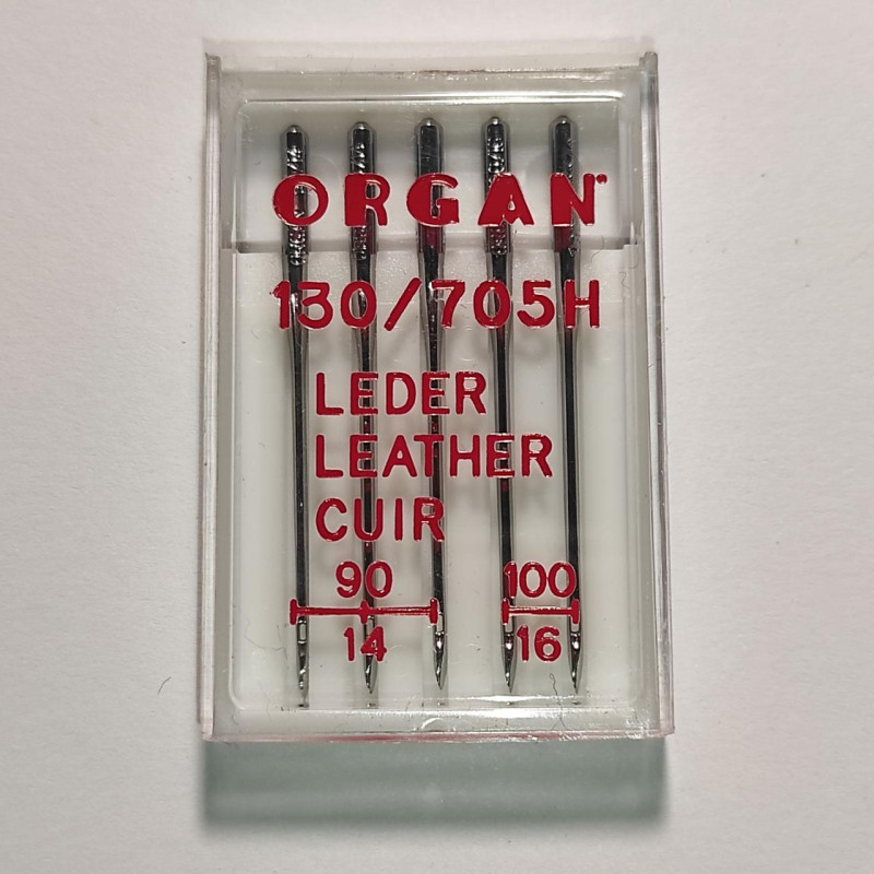 Иглы швейные для кожи и замши ORGAN Leather №90/100 пластиковый бокс 5 штук для бытовых швейных машин
