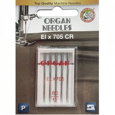 Иглы швейные хромированные ORGAN EL×705 CR №80 для оверлока, распошивалки блистерная упаковка 5 штук