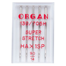 Иглы швейные для cтрейча, лайкры ORGAN SUPER STRETCH №90 пластиковый бокс 5 штук для бытовых швейных машин