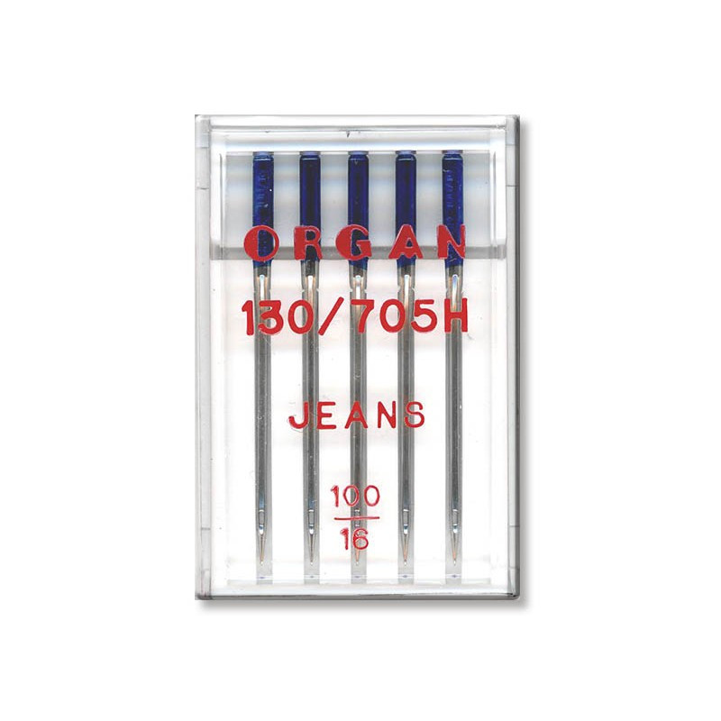 Иглы швейные для джинсы ORGAN JEANS №100 пластиковый бокс 5 штук для бытовых швейных машин