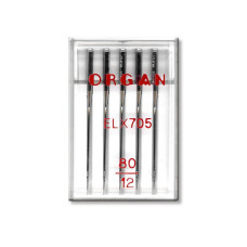 Иглы швейные хромированные ORGAN EL×705 №80 пластиковый бокс 5 штук для оверлока, распошивалки