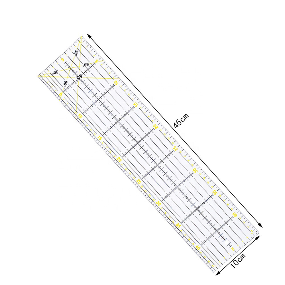 Лінійка для печворку і квілтингу прямокутна 45х10 см (акрил 3мм) (5897)