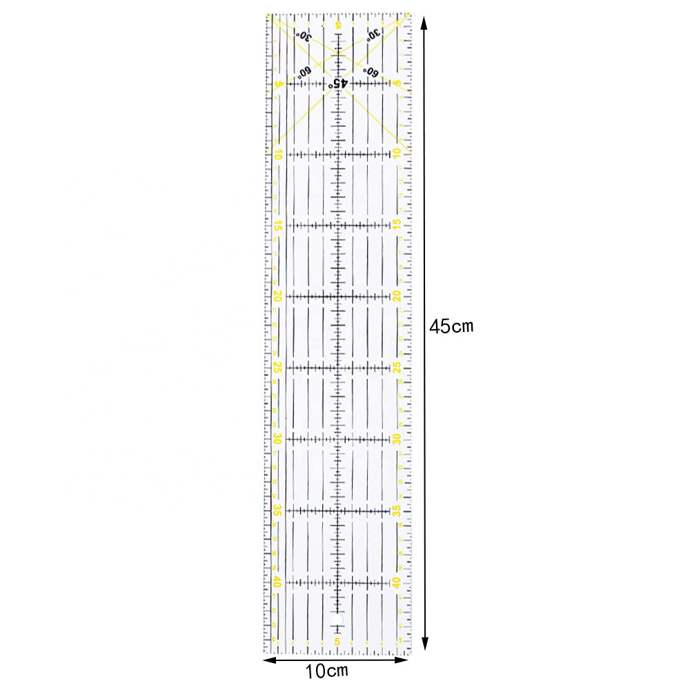 Лінійка для печворку і квілтингу прямокутна 45х10 см (акрил 3мм) (5897)