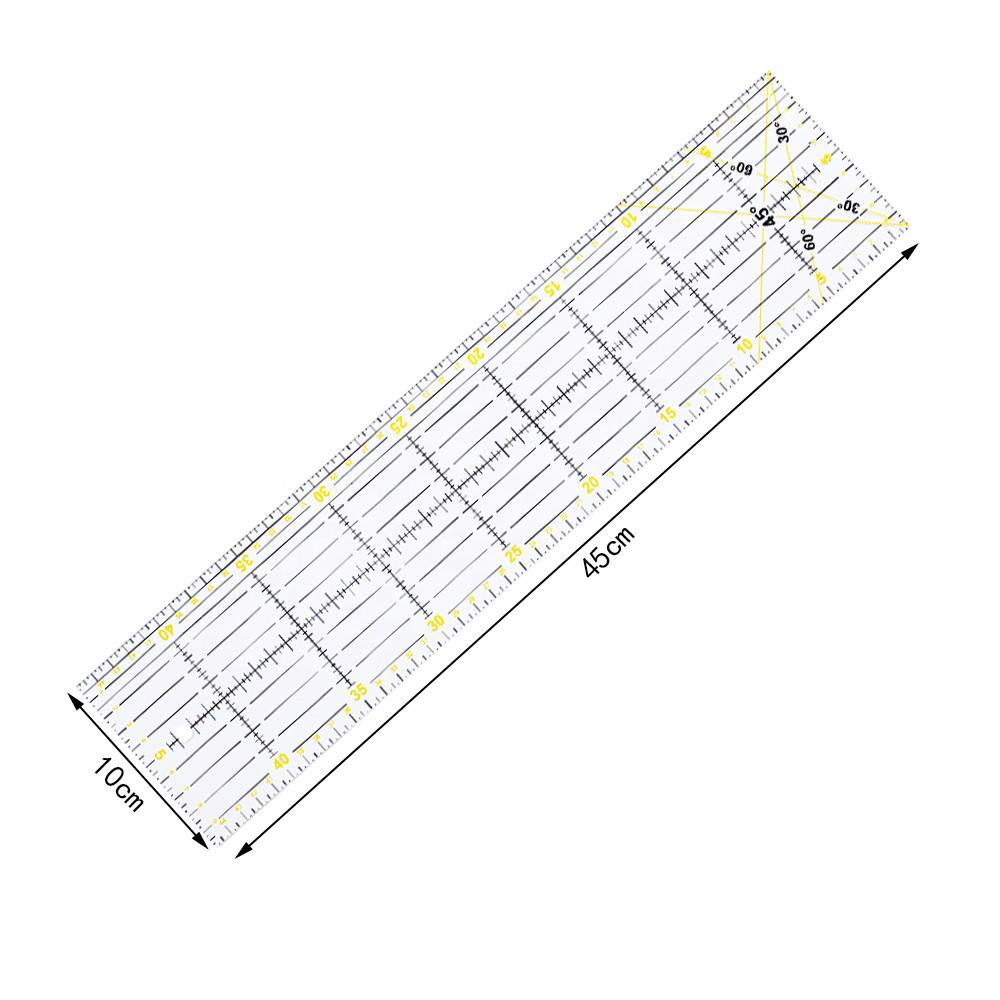 Лінійка для печворку і квілтингу прямокутна 45х10 см (акрил 3мм) (5897)