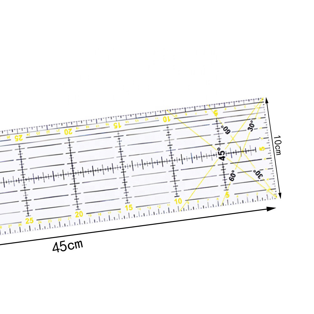 Лінійка для печворку і квілтингу прямокутна 45х10 см (акрил 3мм) (5897)