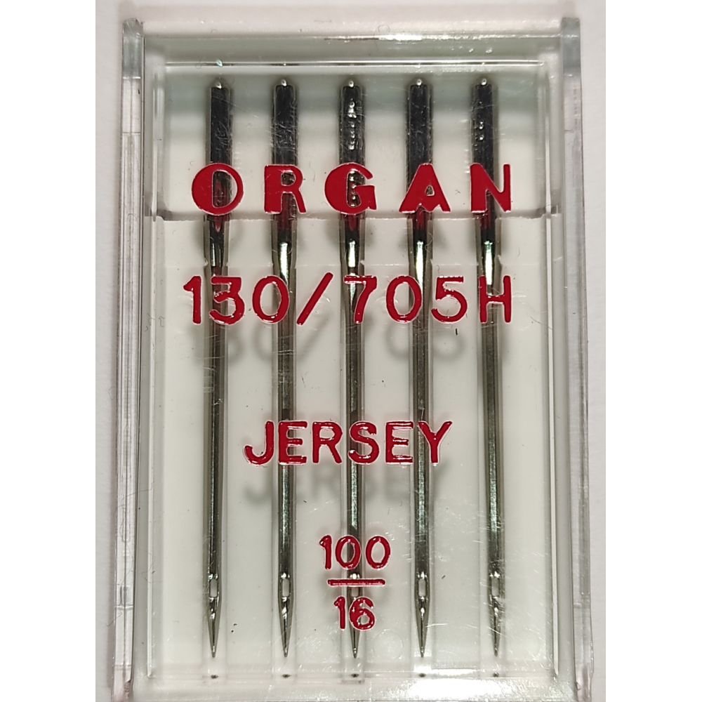 Голки швейні для в'язаних та трикотажних тканин ORGAN Jersey №100 пластиковий бокс 5 штук для побутових швейних машин