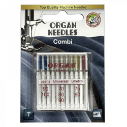 Голки швейні ORGAN COMBI BOX (Universal 5шт, Jeans 2шт, Super Stretch 3шт) для побутових швейних машин блістер