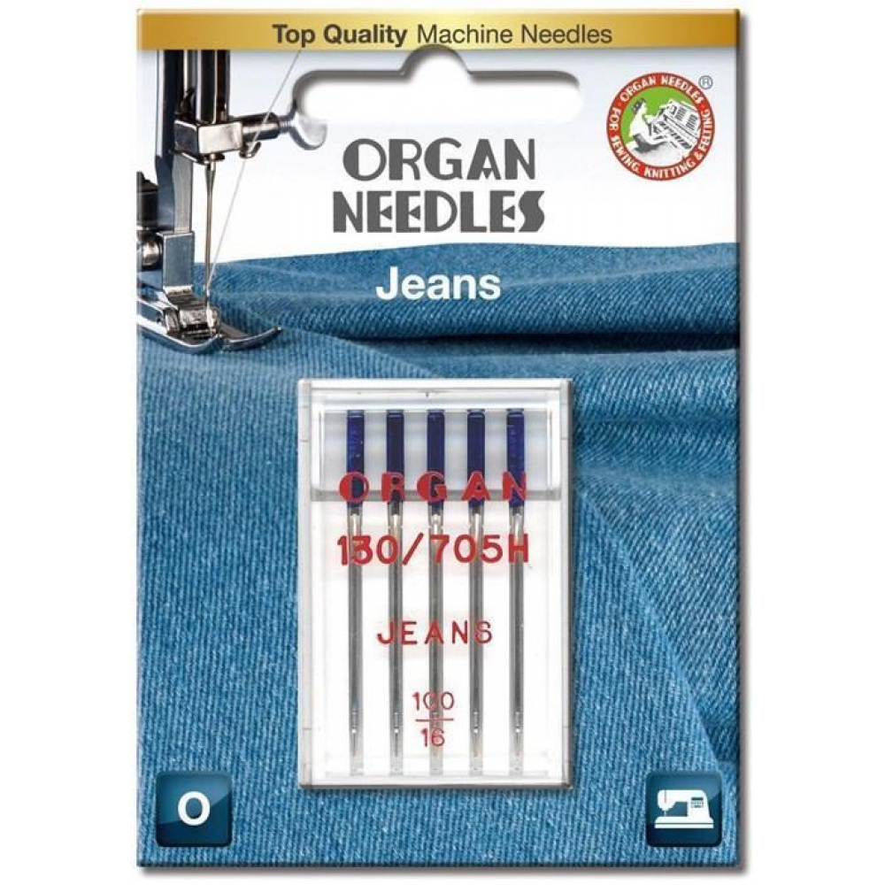 Иглы швейные для джинсы ORGAN JEANS №100 для бытовых швейных машин блистерная упаковка 5 штук