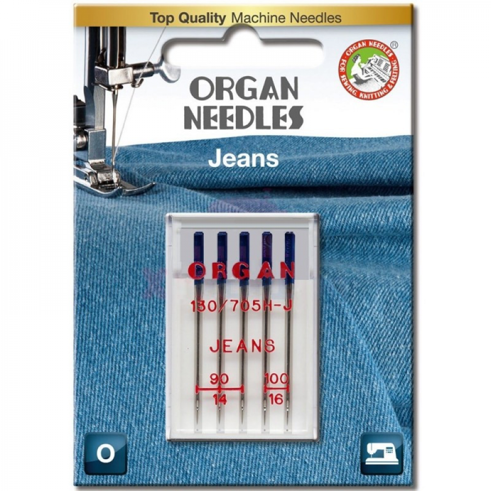 Голки швейні для джинси ORGAN JEANS №90/100 для побутових швейних машин блістерна упаковка 5 штук