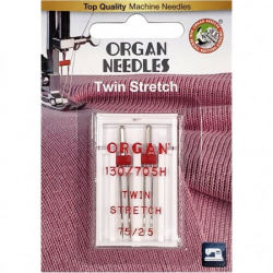 Иглы швейные двойные ORGAN TWIN STRETCH №75/2,5 для бытовых швейных машин блистерная упаковка 2 штуки