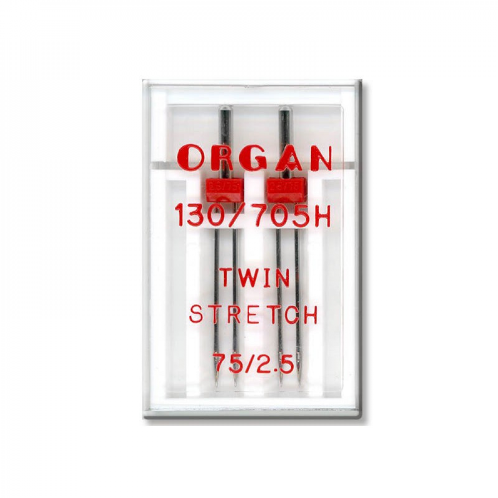 Иглы швейные двойные ORGAN TWIN STRETCH №75/2,5 пластиковый бокс 2 штуки для бытовых швейных машин