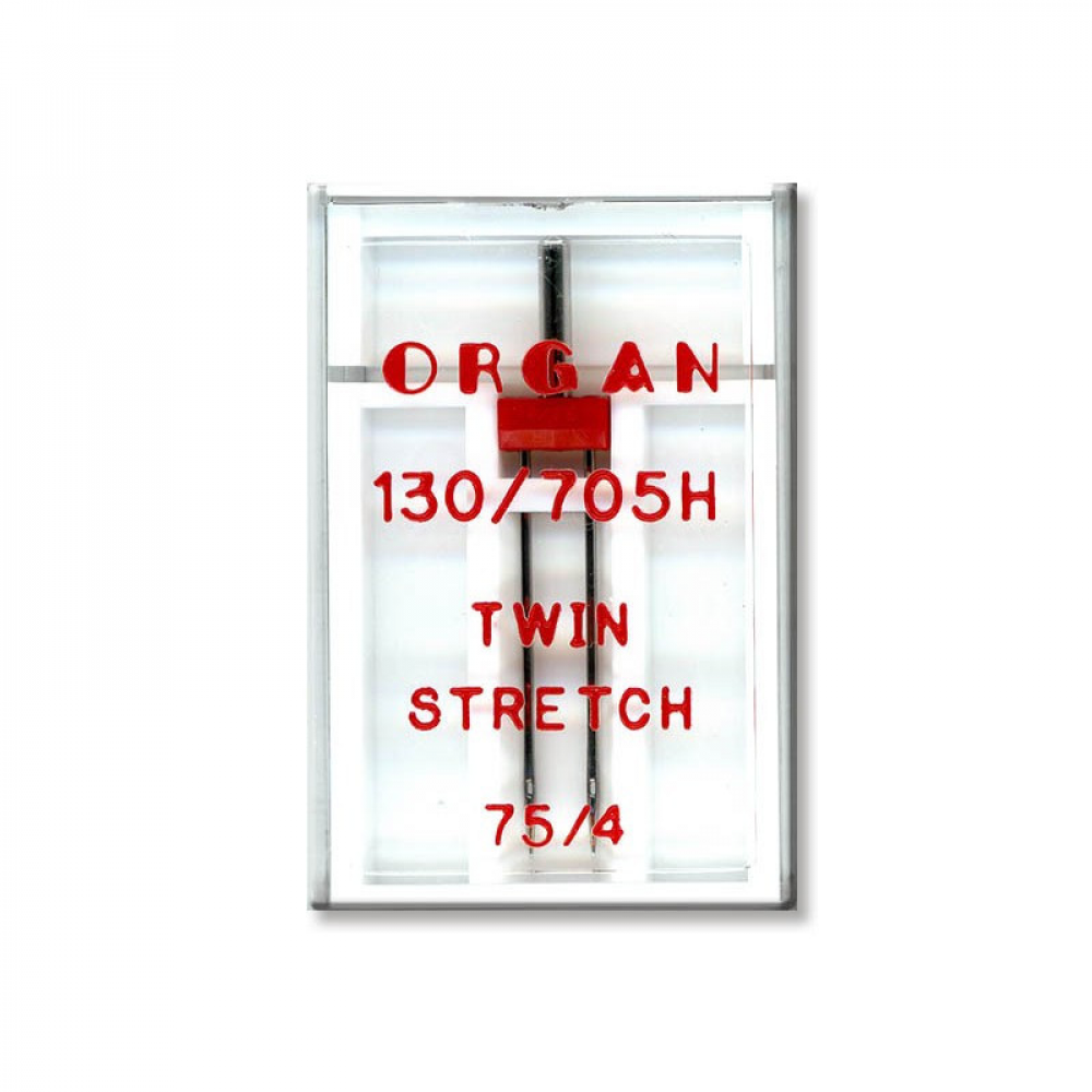 Иглы швейные двойные ORGAN TWIN STRETCH №75/4 пластиковый бокс для бытовых швейных машин